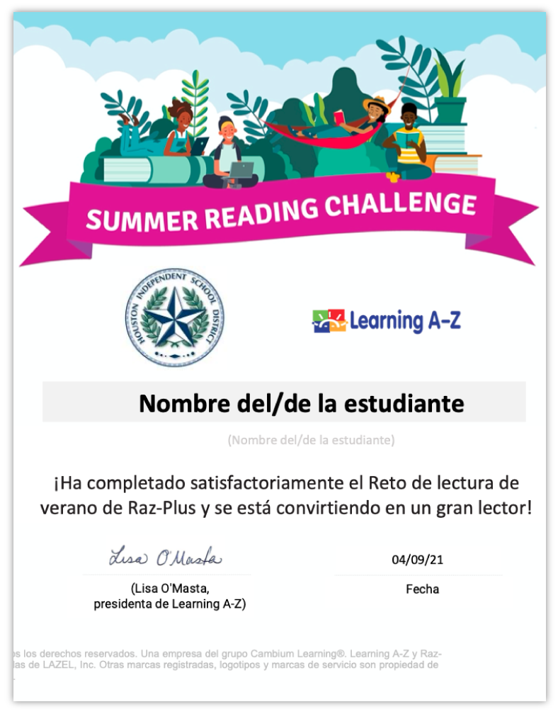 Summer-Reading-Challenge-Certificate-Spanish